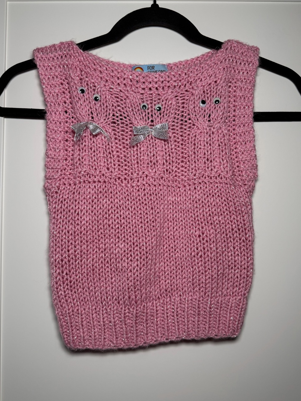 Kids Pink Knit Handmade Googly Eye Embellished Sweater Vest Cute Comfy Toddlers